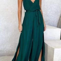 Levency New In Slit Belted Slip Jumpsuits