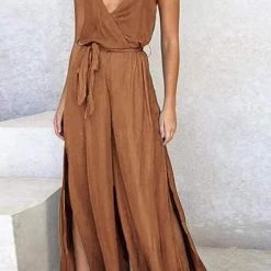 Levency New In Slit Belted Slip Jumpsuits