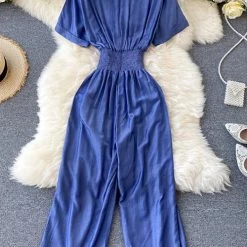 Levency New In Elastic Waist V Neck Denim Jumpusits