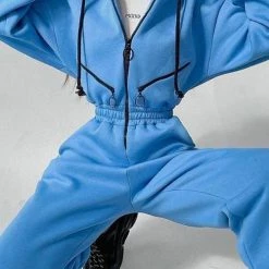 Levency Zip Up Drop Shoulder Hooded Jumpsuit New In