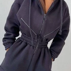 Levency Zip Up Drop Shoulder Hooded Jumpsuit New In