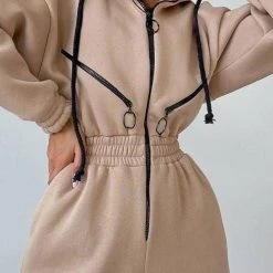 Levency Zip Up Drop Shoulder Hooded Jumpsuit New In