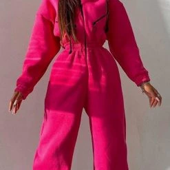 Levency Zip Up Drop Shoulder Hooded Jumpsuit New In