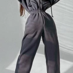 Levency Zip Up Drop Shoulder Hooded Jumpsuit New In