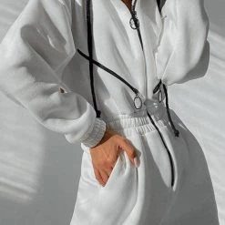 Levency Zip Up Drop Shoulder Hooded Jumpsuit New In