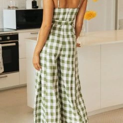 Levency Plaid Wide Leg Slip Jumpsuits New In