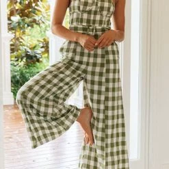 Levency Plaid Wide Leg Slip Jumpsuits New In