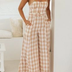 Levency Plaid Wide Leg Slip Jumpsuits New In