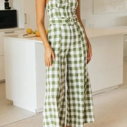 Levency Plaid Wide Leg Slip Jumpsuits New In