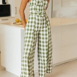 Levency Plaid Wide Leg Slip Jumpsuits New In