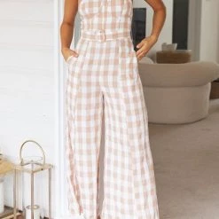 Levency Plaid Wide Leg Slip Jumpsuits New In