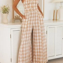 Levency Plaid Wide Leg Slip Jumpsuits New In