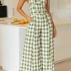 Levency Plaid Wide Leg Slip Jumpsuits New In