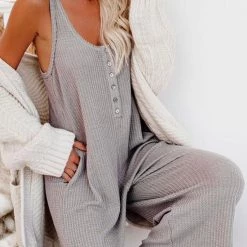 Levency New In Buckle U Neck Pockets Jumpsuits