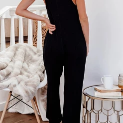 Levency New In Buckle U Neck Pockets Jumpsuits