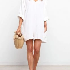 Levency V Neck Pockets Loose Romper New In