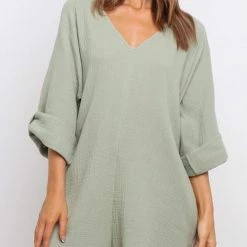 Levency V Neck Pockets Loose Romper New In