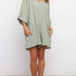 Levency V Neck Pockets Loose Romper New In