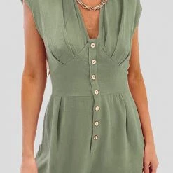 Levency Button V Neck Tank Romper