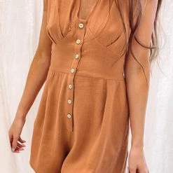 Levency Button V Neck Tank Romper