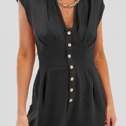 Levency Button V Neck Tank Romper