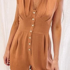 Levency Button V Neck Tank Romper