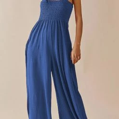 Levency New In Smocked Bodice Pockets Jumpsuits