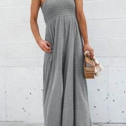 Levency New In Smocked Bodice Pockets Jumpsuits