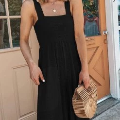 Levency New In Smocked Bodice Pockets Jumpsuits