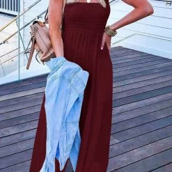 Levency New In Smocked Bodice Pockets Jumpsuits