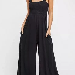 Levency New In Smocked Bodice Pockets Jumpsuits