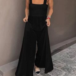 Levency New In Smocked Bodice Pockets Jumpsuits