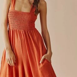 Levency New In Smocked Bodice Pockets Jumpsuits