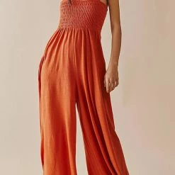 Levency New In Smocked Bodice Pockets Jumpsuits