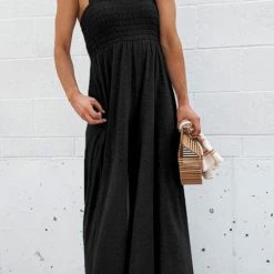 Levency New In Smocked Bodice Pockets Jumpsuits