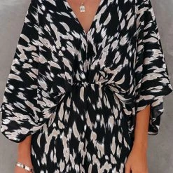 Levency Leopard V Neck Kimono Romper