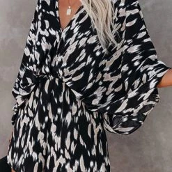 Levency Leopard V Neck Kimono Romper