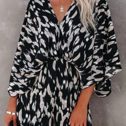 Levency Leopard V Neck Kimono Romper