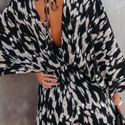 Levency Leopard V Neck Kimono Romper