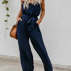 Levency Flowy V Neck Belted Slip Jumpsuits New In