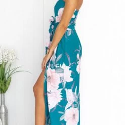 Levency New In Floral Print Strapless Split Leg Jumpsuit