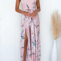 Levency New In Floral Print Strapless Split Leg Jumpsuit
