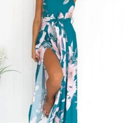 Levency New In Floral Print Strapless Split Leg Jumpsuit