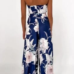 Levency New In Floral Print Strapless Split Leg Jumpsuit