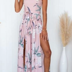 Levency New In Floral Print Strapless Split Leg Jumpsuit
