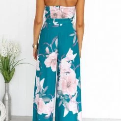 Levency New In Floral Print Strapless Split Leg Jumpsuit