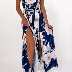 Levency New In Floral Print Strapless Split Leg Jumpsuit