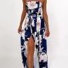 Levency New In Floral Print Strapless Split Leg Jumpsuit