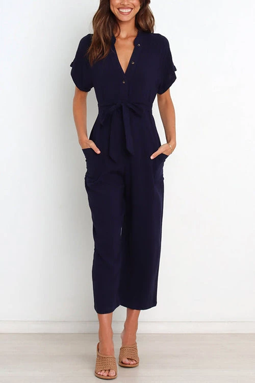 Levency New In Button V Neck Tie Front Jumpsuits 7 Levency New In Button V Neck Tie Front Jumpsuits