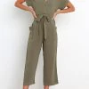 Levency New In Button V Neck Tie Front Jumpsuits